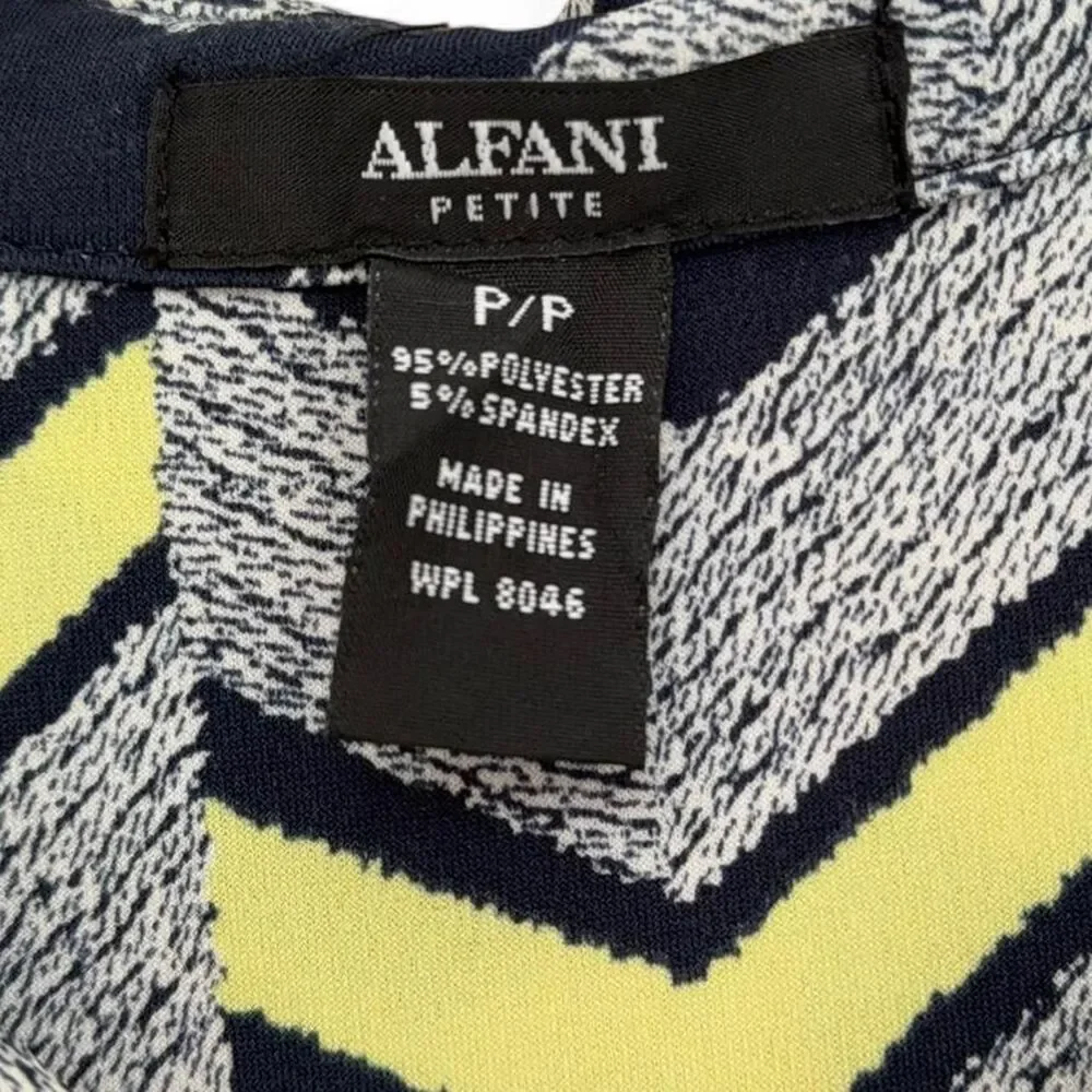 Alfani Yellow and navy blue chevron button up blouse size P